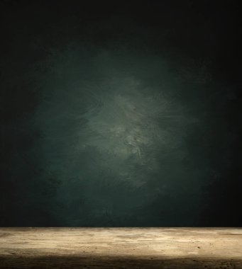 Rustik tuğla duvar bulanıklık arka plan önünde Ahşap masa ürün görüntülemek için masada boş kopyalama alanı ile. Retro tasarım montaj sunumu.