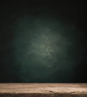 Rustik tuğla duvar bulanıklık arka plan önünde Ahşap masa ürün görüntülemek için masada boş kopyalama alanı ile. Retro tasarım montaj sunumu.