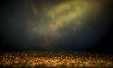 Glitter vintage ışıklar arka plan. Altın, gümüş, mavi ve siyah. de-odaklı.