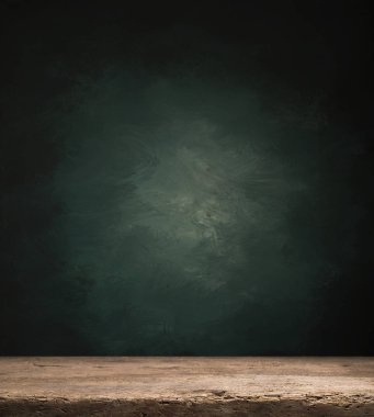 Rustik tuğla duvar bulanıklık arka plan önünde Ahşap masa ürün görüntülemek için masada boş kopyalama alanı ile. Retro tasarım montaj sunumu.