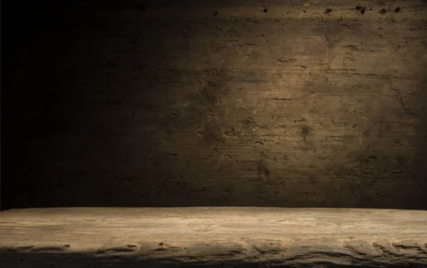 Hout bruine korrel textuur, donkere muur achtergrond, bovenaanzicht van houten tafel — Stockfoto