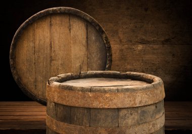 fıçının arka planı ve aşınmış eski ahşap masa