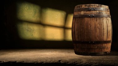 fıçının arka planı ve aşınmış eski ahşap masa