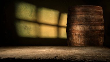 fıçının arka planı ve aşınmış eski ahşap masa