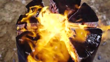 Finnish candle bonfire burns top view close up
