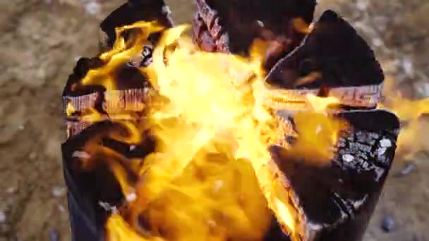 Finnish candle bonfire burns top view close up — Αρχείο Βίντεο