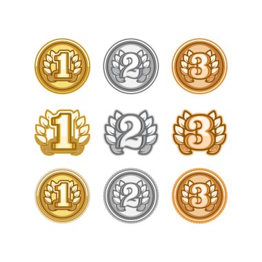 Set of gold, silver and bronze Award medals on white clipart