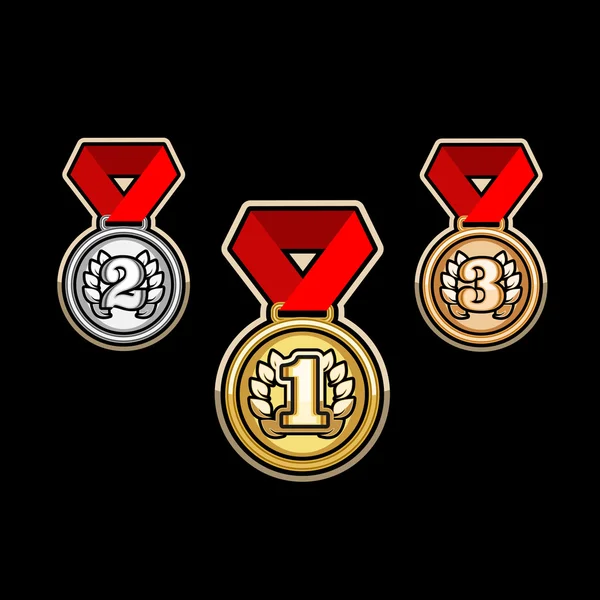 Medaglia d'argento, oro e bronzo Set di premi sportivi vettoriali — Vettoriale Stock