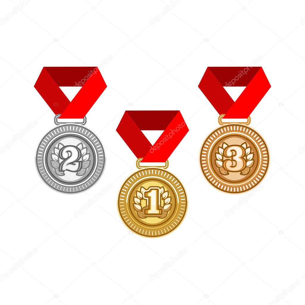 Gold, silver and bronze medal Set vector sports awards