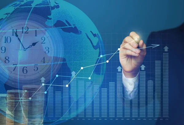 Business man draws a profit growth chart — Stock Photo, Image