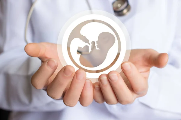 Икона эмбриона в руке врача . — стоковое фото