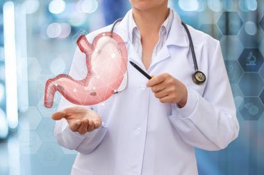 Doktor mide yapısını gösterir .