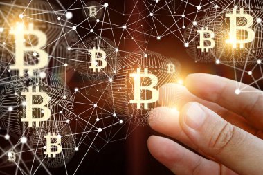 İşadamı bitcoin ağ ile.