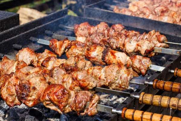 Carne preparada em carvão em um churrasco . — Fotografia de Stock