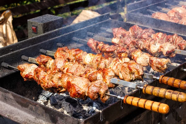 Şaşlık bir ızgara üzerinde kömür hazırlama.