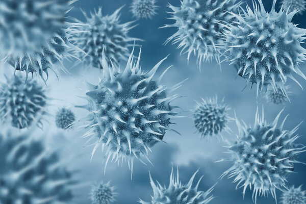 Virus closeup on blurred background.