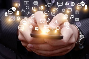 Mobil Emits bir hologram resminin sosyal medya simgeleri ile ilgili.