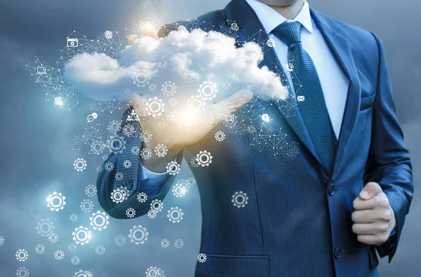 Business man showing the big data cloud . — Stock Photo, Image