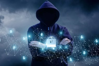 Bir hacker saldırılara karşı güvenli finansal ağ .