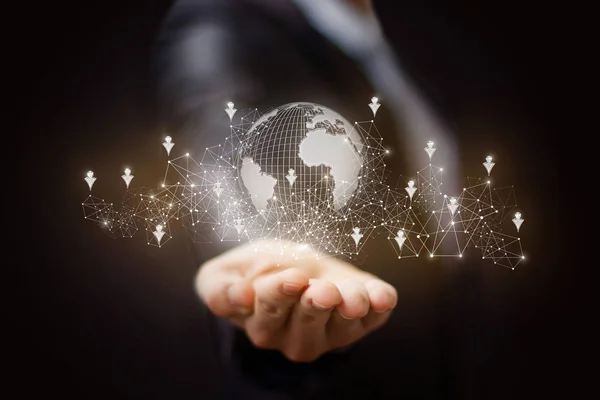 Hand shows the global network . — Stock Photo, Image