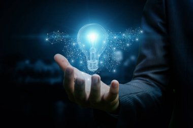 Bir ampul el işadamı çizim.