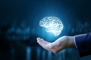 Bir beyin bulanık arka plan üzerinde gösterilen işadamı.