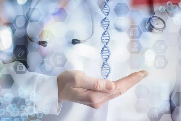 Molecola di DNA nella mano del medico  . — Foto Stock