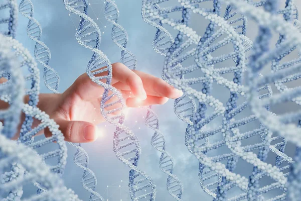 Трогательные молекулы ДНК  . — стоковое фото