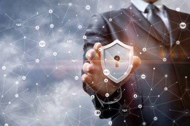 İşadamı güvenlik ağ koyar. .