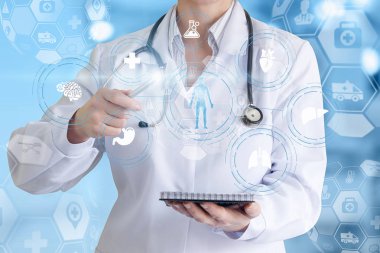 Doktor iç organların yapısını gösteriyor. .