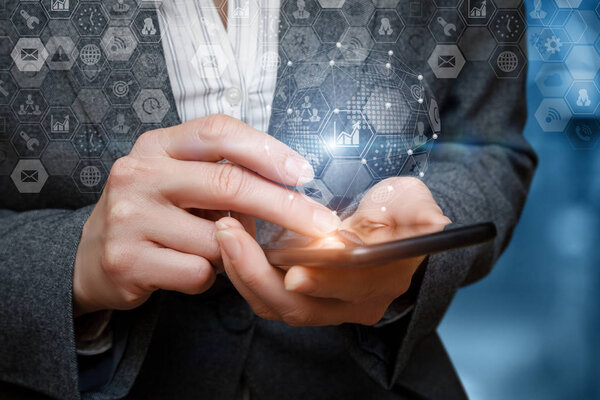 Businesswoman running searches in the network.