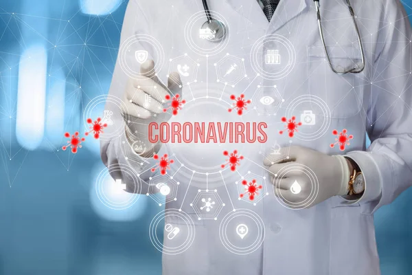 A coronavirus kutatásának és kezelésének fogalma. — Stock Fotó