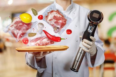 Sous vide teknolojisini kullanarak yemek pişirme kavramı..