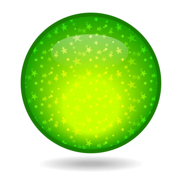 Το γυαλιστερό πράσινο κύκλο με ένα αστέρι στο εσωτερικό. — Διανυσματικό Αρχείο
