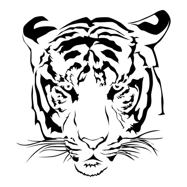 Cabeza de tigre negro y blanco, Vector — Vector de stock