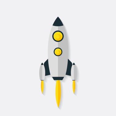 Alev ile düz roket çizgi film.