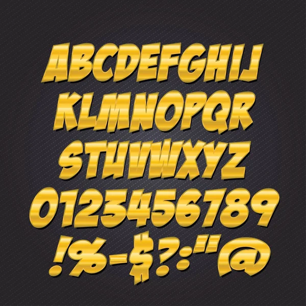 Comics metal oro letras estilo alfabeto colección conjunto . — Vector de stock