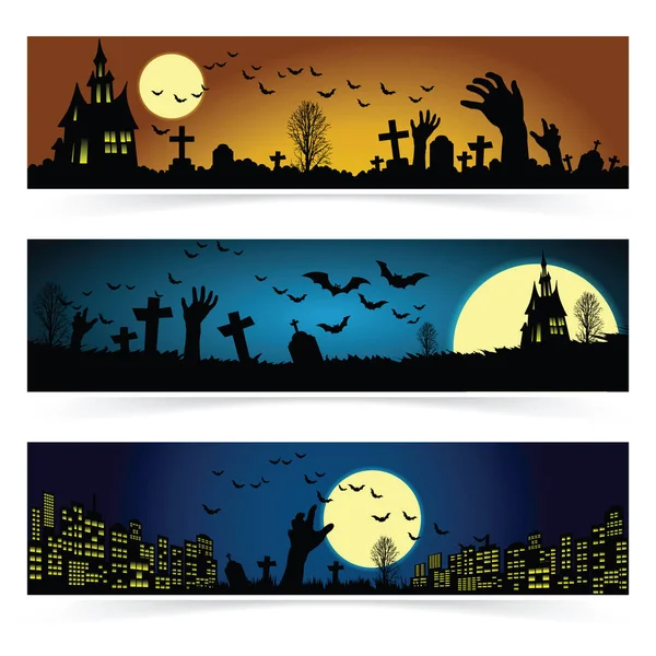 Uppsättning av tre halloween banners. — Stock vektor