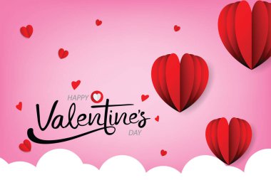 Kağıt kesikli, kırmızı kalp şekilli mutlu sevgililer günü vektör tasarımı. Vektör illüstrasyonu. 