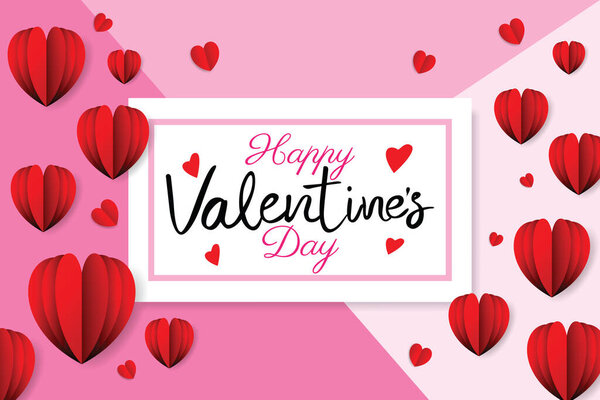 Happy valentines day vector design with paper cut red heart shape.Vector illustration. 