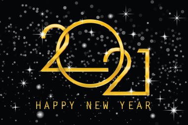 2021 Mutlu Yıllar zarif tasarımı - Balck arka planında altın 2021 logo numaralarının vektör illüstrasyonu - 2021 için mükemmel tipografi lüks tasarımları ve yeni yıl kutlamalarını kaydet.