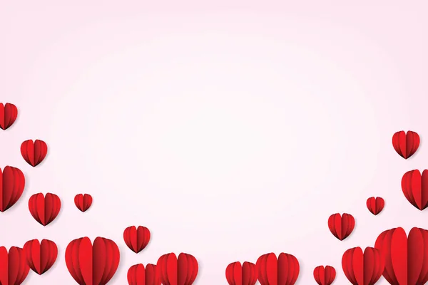 Papierelemente in Herzform fliegen auf rosa Hintergrund. Vektor-Symbole der Liebe zum Valentinstag. Vektorillustrator — Stockvektor