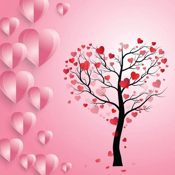 Fröhlicher Valentinstag. Vektor illustrati Liebesbaum auf rosa Hintergrund, Illustrationsvektor — Stockvektor