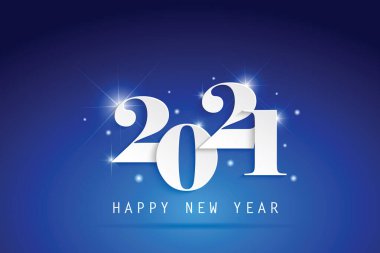 2021 Mutlu Yıllar zarif tasarımı - kağıt kesiminin vektör illüstrasyonu- mavi zemin üzerinde beyaz renk 2021 logo numaraları - 2021 için mükemmel tipografi lüks tasarımlar ve yeni yıl kutlamalarını kaydet.