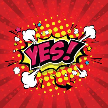 Evet! Komik konuşma balonu, çizgi film. Sanat ve illüstrasyon vektör dosyası.