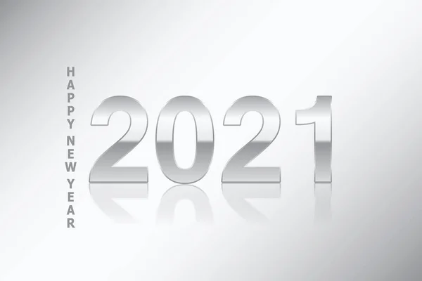2021年新年快乐 银质背景贺卡上的2021年金属色风格 说明符向量 — 图库矢量图片