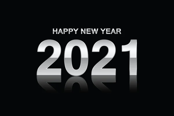 2021年新年快乐 黑色背景贺卡上的2021号金属色风格 说明符向量 — 图库矢量图片
