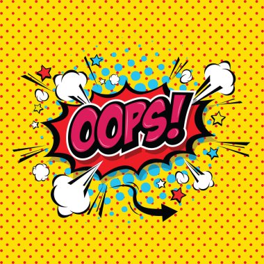 Oops! Komik konuşma balonu, çizgi film. Sanat ve illüstrasyon vektör dosyası.