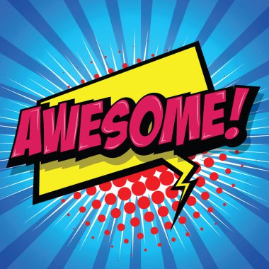 Harika! Komik konuşma balonu, çizgi film. Sanat ve illüstrasyon vektör dosyası.