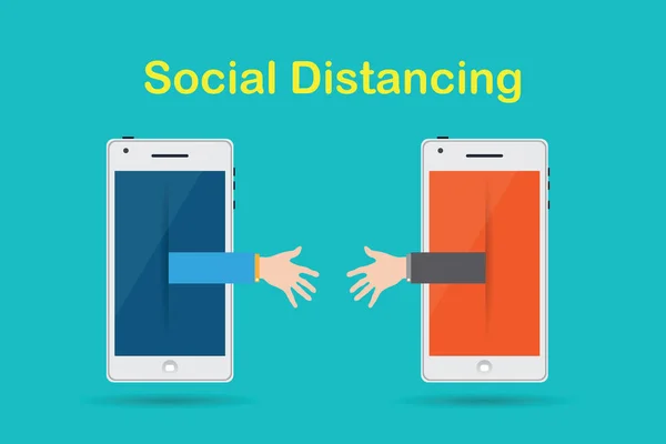 Social Distancing Crisis Concept Covid Ada Dua Tangan Dari Ponsel - Stok Vektor